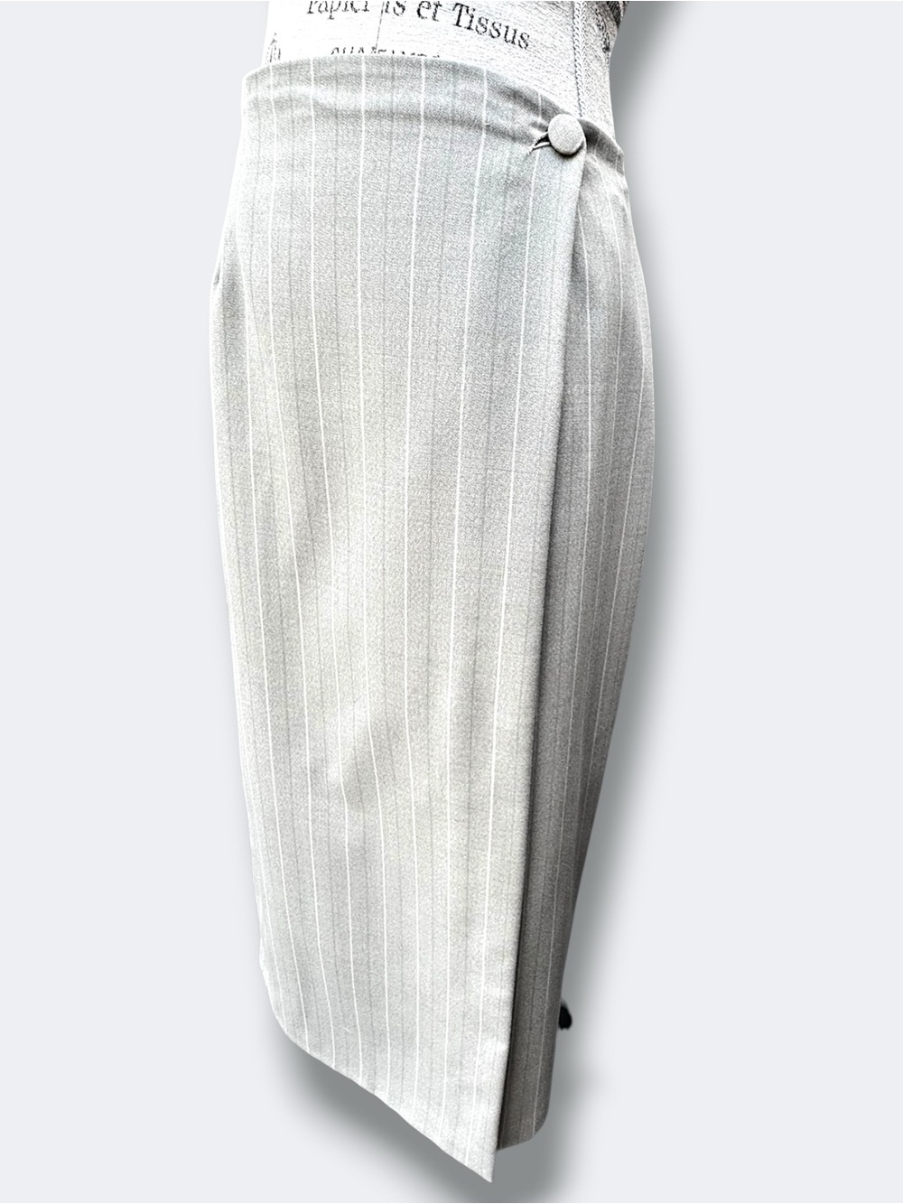 Vintage 1994 Marks & Spencer Sage Grey Wool Pinstripe Midi Skirt - Size 10 / M - Picture 4 of 16